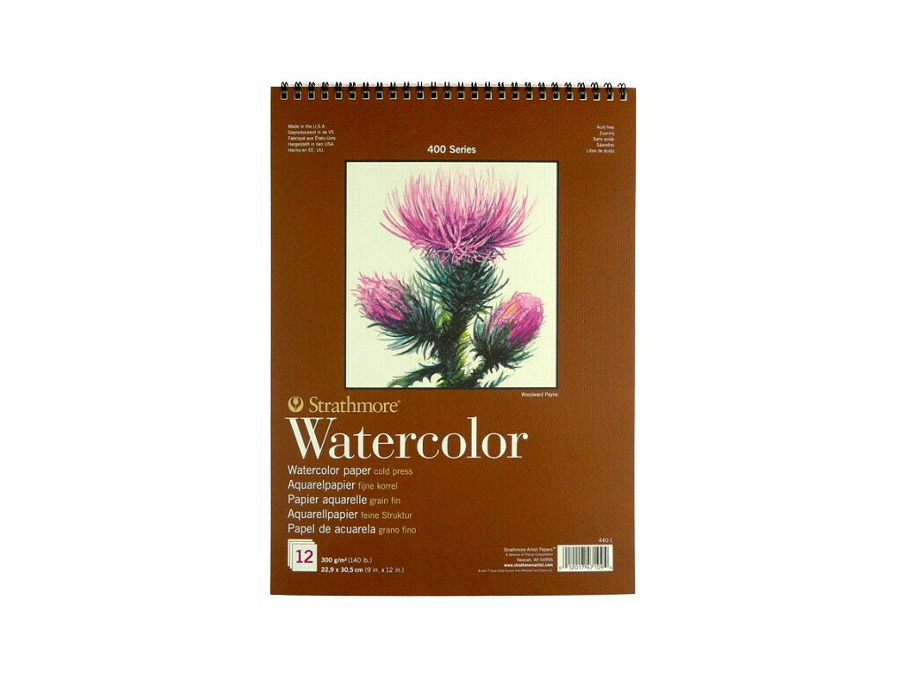 Skicár Strathmore Watercolor v krúžkovej väzbe 22,9 x 30,5 cm, Cold Pressed, 300 g/m², 12 listov
