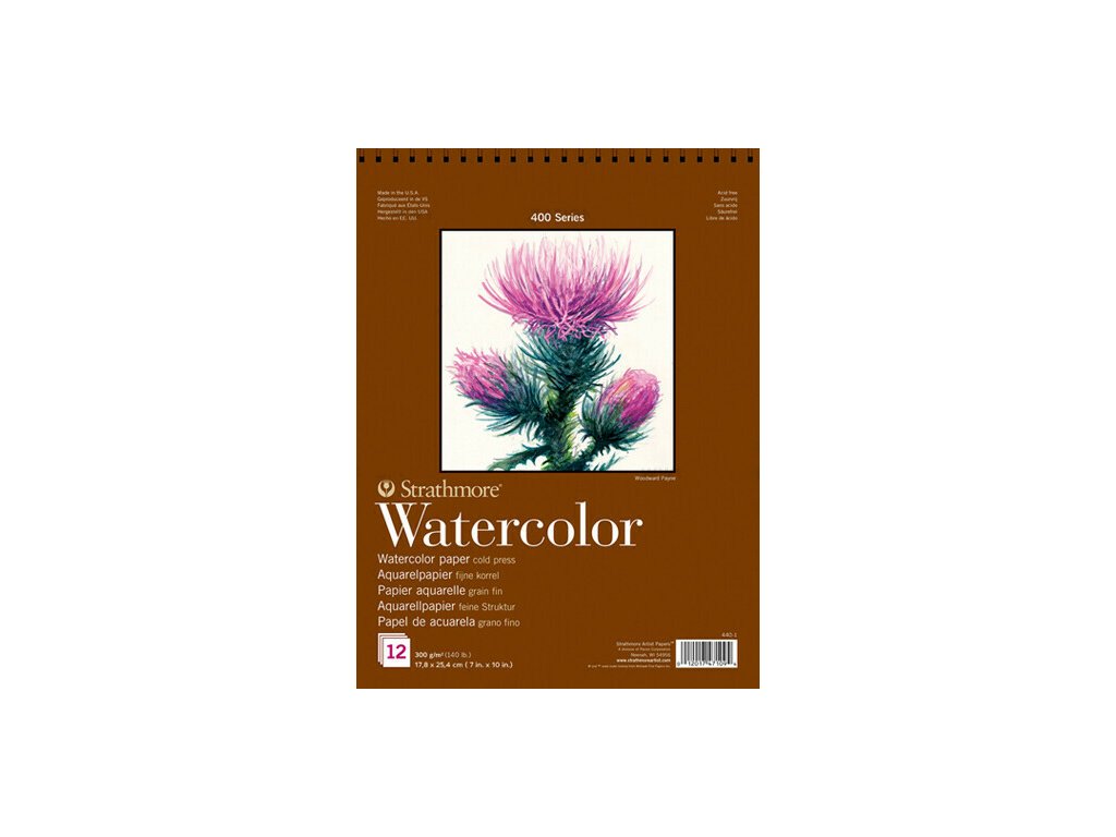 Skicák Strathmore Watercolor v kroužkové vazbě 17,8 x 25,4 cm, Cold Pressed, 300 g/m², 12 listů
