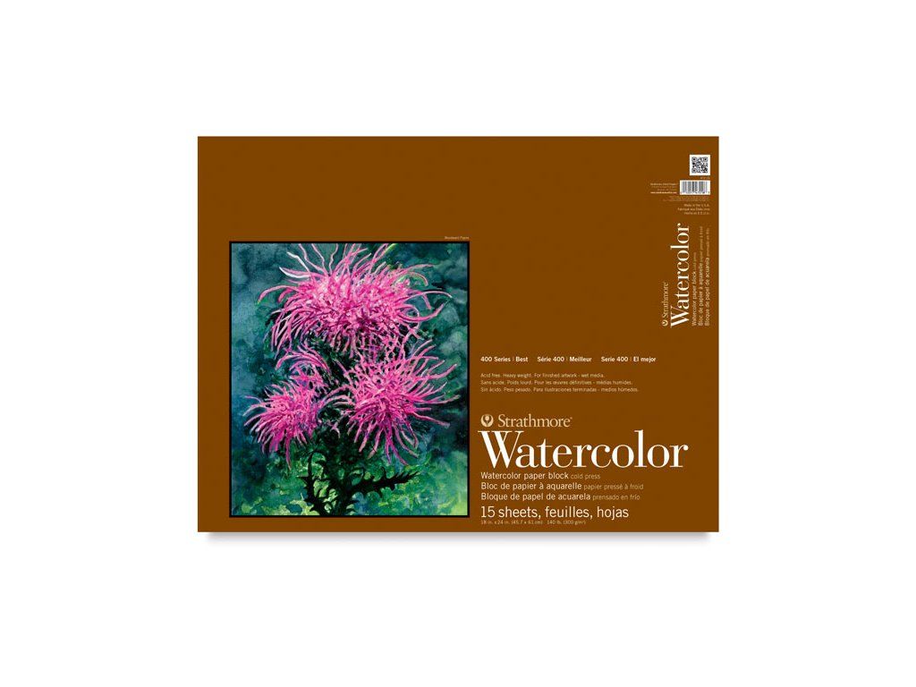 Skicár Strathmore Watercolor lepený zo 4 strán 22,9 x 30,5 cm, Cold Pressed, 300 g/m², 15 listov