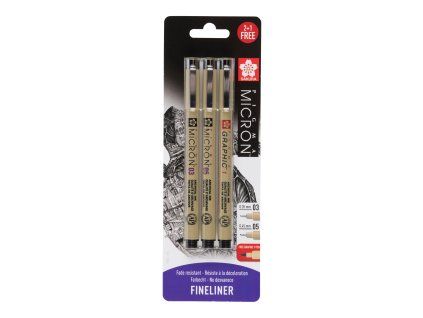 Sakura Pigma Micron Sada 3 černých grafických popisovačů (2+1 zdarma)