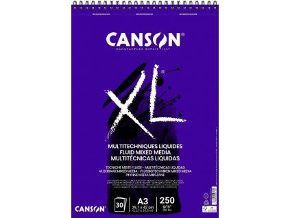 Skicák Canson XL Fluid Mixed Media v kroužkové vazbě A4, 250 g/m², 30 listů