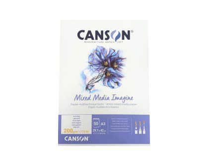 Skicák Canson Mixed Media Imagine v lepené vazbě A3, 200 g/m², 50 listů