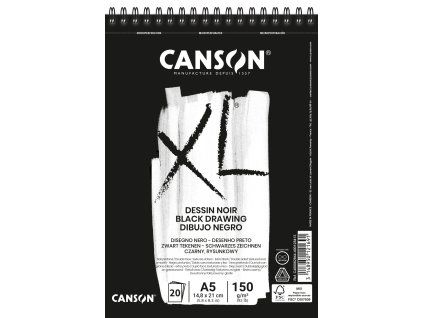 Skicák Canson XL Dessin Noir v kroužkové vazbě A5, 150 g/m², 20 listů