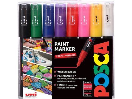 Sada akrylových fixů Posca PC 1M 0,7 1 mm, základní odstíny, 8 ks
