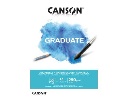 Skicák Canson Graduate Watercolour v lepené vazbě A3, 250 g/m², 20 listů
