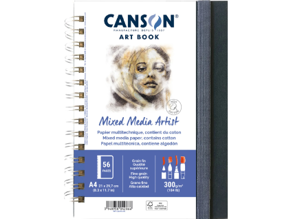 Skicár Canson Mixed Media Artist Book v krúžkovej väzbe A4, 300 g/m², 28 listov