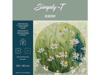 Skicák Simply-T Academy pro akvarel s vytrhávacím kruhem v lepené vazbě 20,2 x 20,2 cm, Cold Pressed, 300 g/m², 15 listů