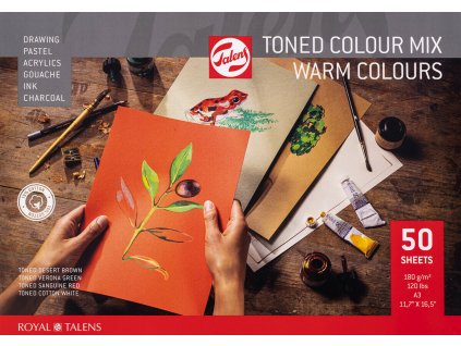 Skicák Talens Toned Colour Mix teplé odstíny v lepené vazbě A3, 180 g/m², 50 listů