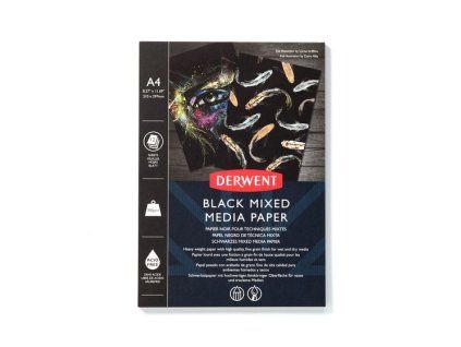 Skicák Derwent Black Mixed Media v lepené vazbě A4, 300 g/m², 12 listů