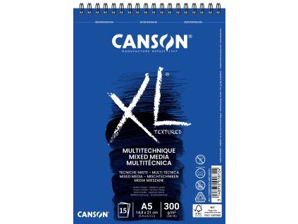 Skicák Canson XL Mixed Media Textured v kroužkové vazbě A5, 300 g/m², 15 listů