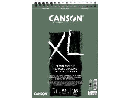 Skicák Canson XL Recycled Drawing v kroužkové vazbě A4, 160 g/m², 50 listů