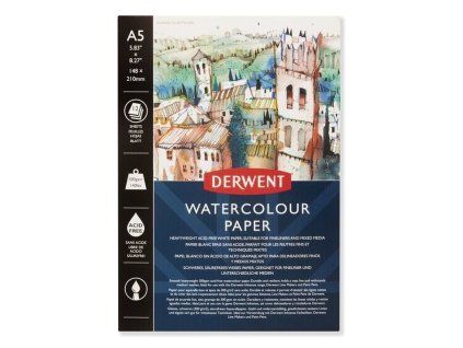 Skicár Derwent Watercolour v lepenej väzbe A5, 300 g/m², 12 listov
