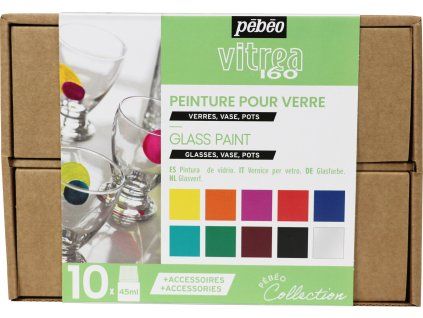 Sada vypalovacích barev na sklo Pébéo Vitrea 160 10 × 45 ml + příslušenství I
