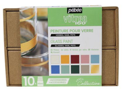 Sada vypalovacích barev na sklo Pébéo Vitrea 160 10 × 45 ml + příslušenství II