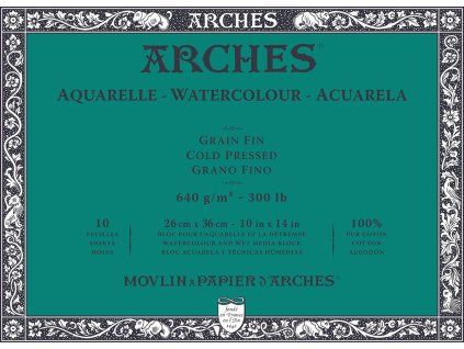 Arches Aquarelle Skicák v lepené vazbě 26 x 36 cm, 640g, 10 listů, CP