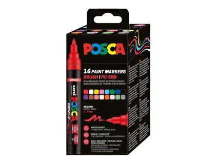 Sada akrylových fixů Posca se štětcovým hrotem PC 5BR 16 ks
