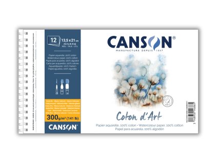 Canson Coton d'Art v kroužkové vazbě 13,5 x 21 cm CP, 300g, 12 listů