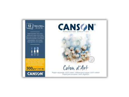 Canson Coton d'Art v lepené vazbě 10,5 x 15,5 cm CP, 300g, 12 listů