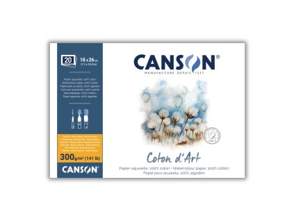 Canson Coton d'Art v lepené vazbě 18 x 26 cm CP, 300g, 12 listů