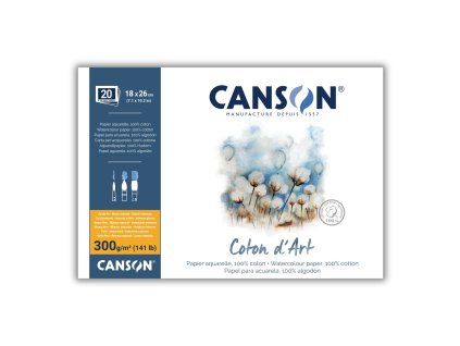 Skicár Canson Coton d'Art lepený zo 4 strán 18 x 26 cm, Cold Pressed, 300 g/m², 20 listov