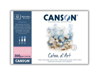 Skicák Canson Coton d'Art v lepené vazbě 10,5 x 15,5 cm, Hot Pressed, 300 g/m², 12 listů