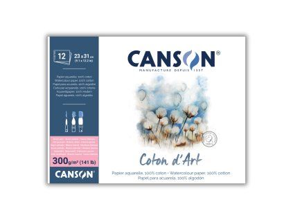 Skicák Canson Coton d'Art v lepené vazbě 23 x 31 cm, Hot Pressed, 300 g/m², 12 listů