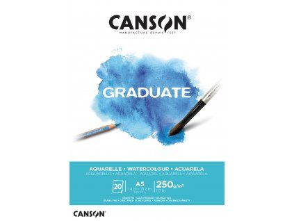 Skicák Canson Graduate Watercolour v lepené vazbě A5, 250 g/m², 20 listů
