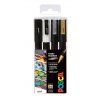 Sada akrylových fixů Posca PC 3M 0,9 1,3 mm, černá, bílá, stříbrná, zlatá
