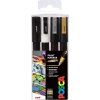 Sada akrylových fixů Posca PC 5M 1,8 2,5 mm, černá, bílá, stříbrná, zlatá 4 ks