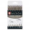 Sakura Pigma Micron Fineliners Sada 6 šedých technických fixů + 2 Brush Peny